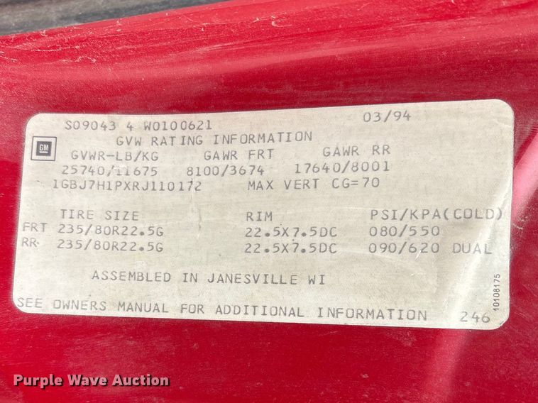 image for item FG2769 1994 Chevrolet Kodiak C5500 flatbed truck