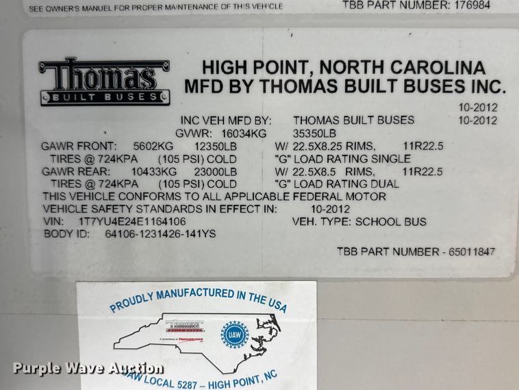 image for item FG2808 2014 Thomas Built HDX school bus