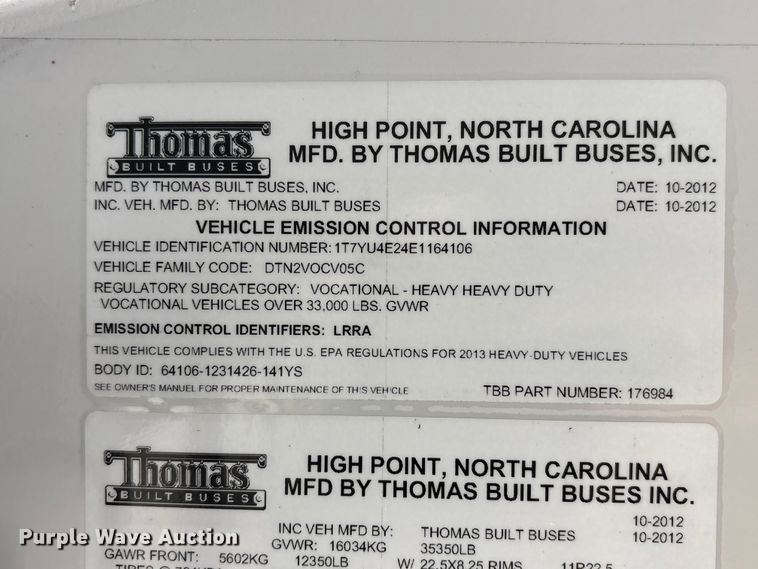 image for item FG2808 2014 Thomas Built HDX school bus