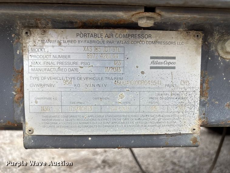 image for item FH7007 2013 Atlas Copco XAS 185 air compressor