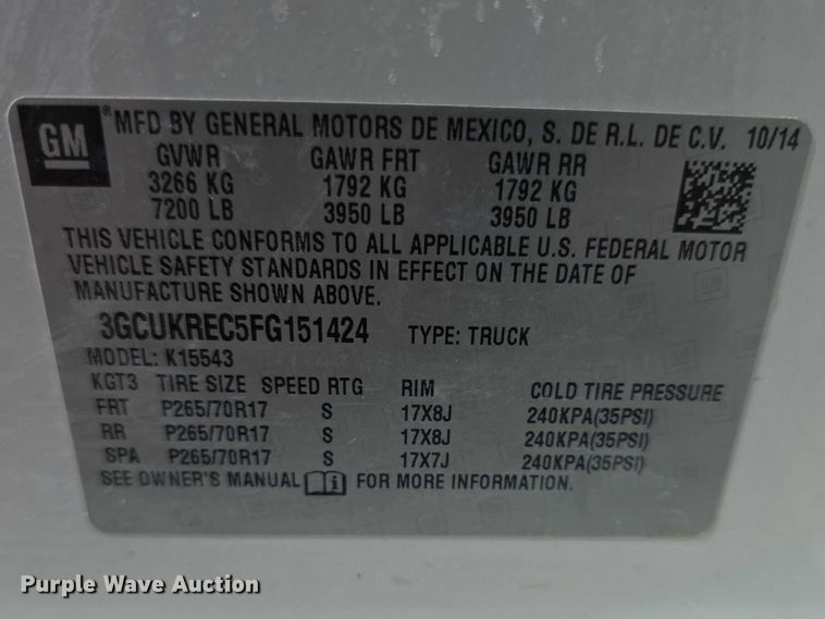 image for item FI0876 2015 Chevrolet Silverado 1500 Crew Cab pickup truck