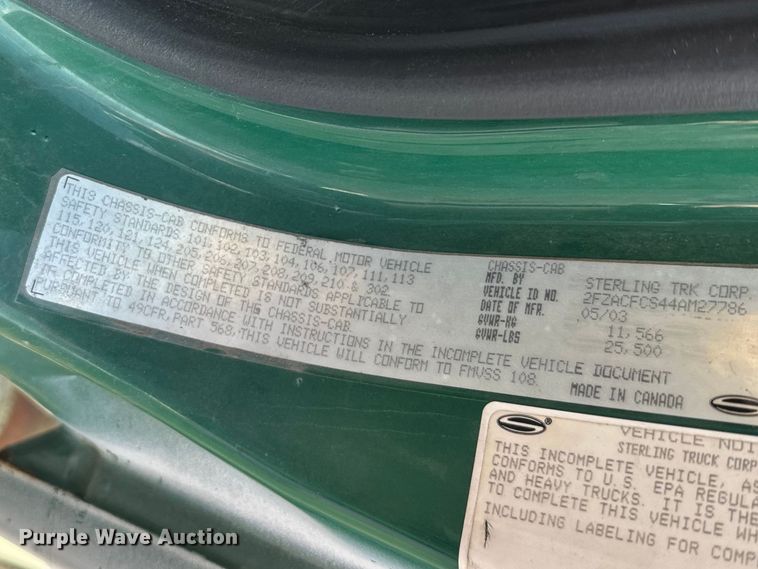 image for item FK0011 2004 Sterling Acterra box truck