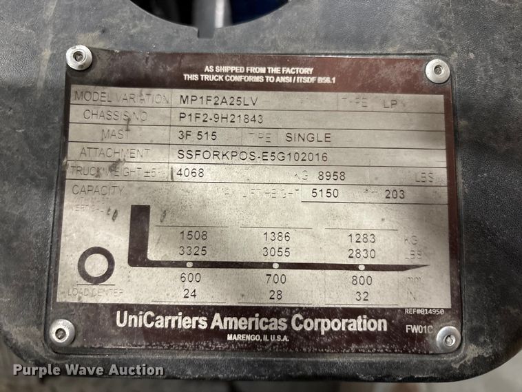 image for item FK1268 2016 UniCarriers PF50 forklift