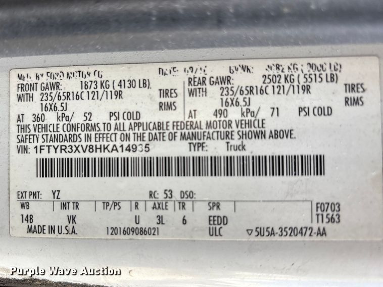 image for item FK1273 2017 Ford Transit 250 refrigerated van