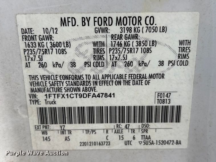 image for item FK1287 2013 Ford F150 Ext. Cab pickup truck