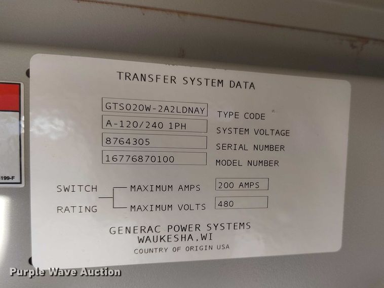 image for item IH9481 Generac QTO2524ANSNA generator