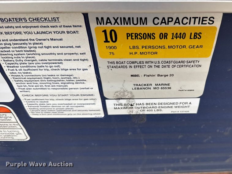 image for item NK9127 2012 Sun Tracker Fishin' Barge 20 boat