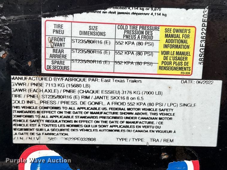 image for item NK9130 2023 East Texas Trailers equipment trailer