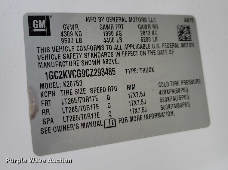 image for item NK9934 2012 Chevrolet  Silverado 2500HD  Ext. Cab pickup truck
