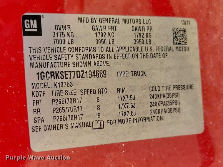 image for item NK9952 2013 Chevrolet  Silverado 1500 Ext. Cab pickup truck