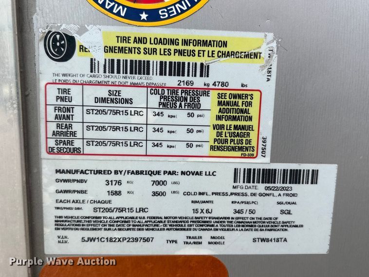 image for item YA2752 2023 Sure-Trac STW8418TA enclosed cargo trailer