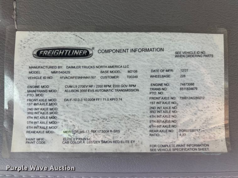 image for item YA2881 2022 Freightliner Business Class M2 crew cab ambulance