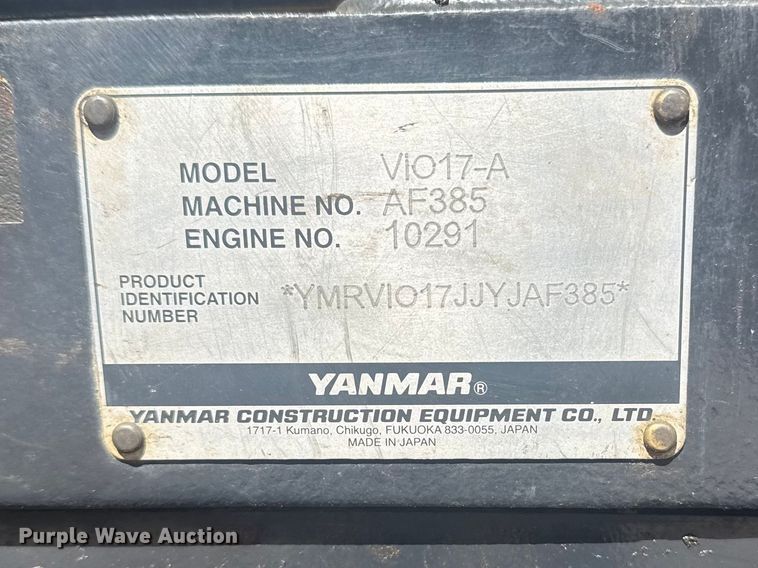 image for item DO8477 2018 Yanmar ViO17-A mini excavator