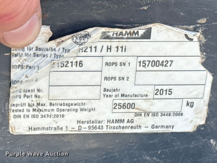 image for item DR1029 2015 Hamm H11i single drum vibratory roller