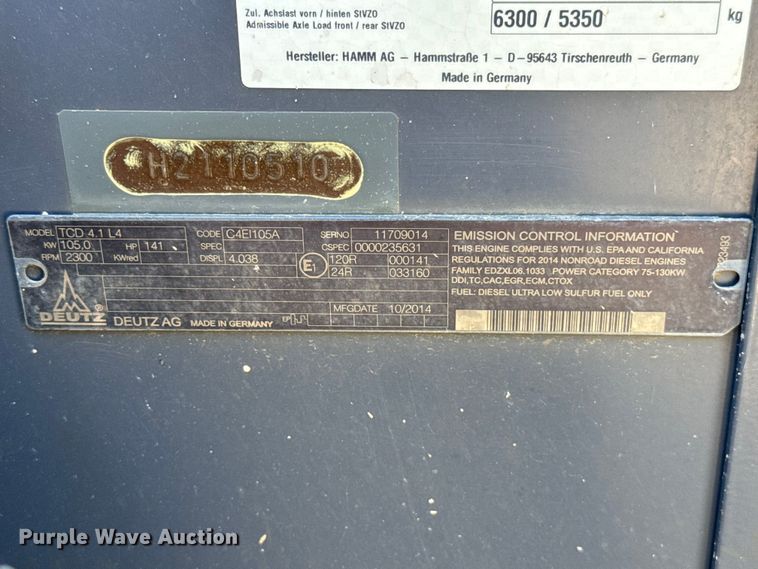 image for item DR1029 2015 Hamm H11i single drum vibratory roller