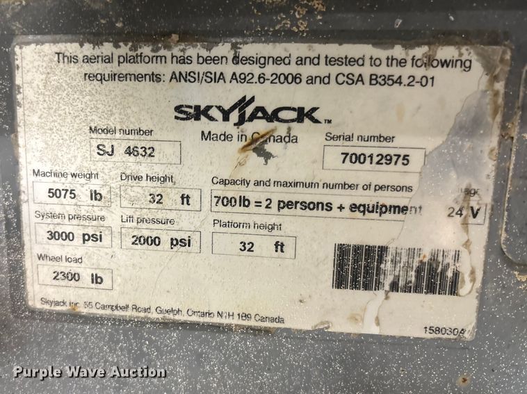 image for item DU0342 Skyjack SJ 4632 scissor lift