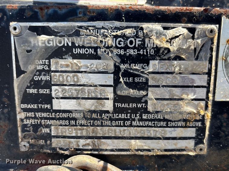 image for item DU0419 2020 Region Welding tilt deck utility trailer