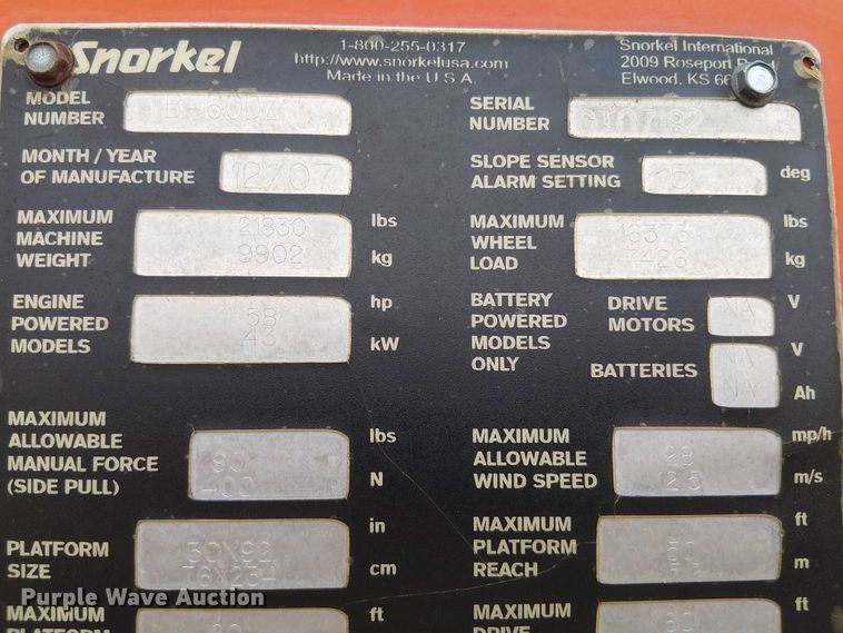 image for item DU3047 2007 Snorkel TB60 boom lift