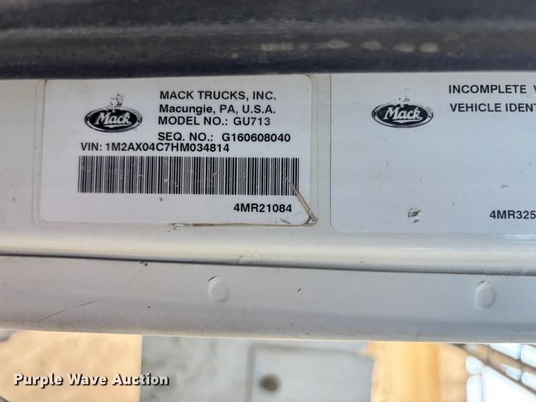 image for item DU3102 2017 Mack Granite GU713 dump truck