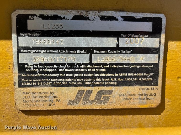 image for item DW1281 2007 Caterpillar TL1255 telehandler