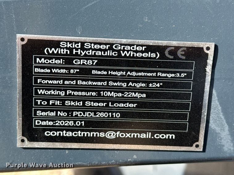 image for item DZ5281 2026 GR87 skid steer grader