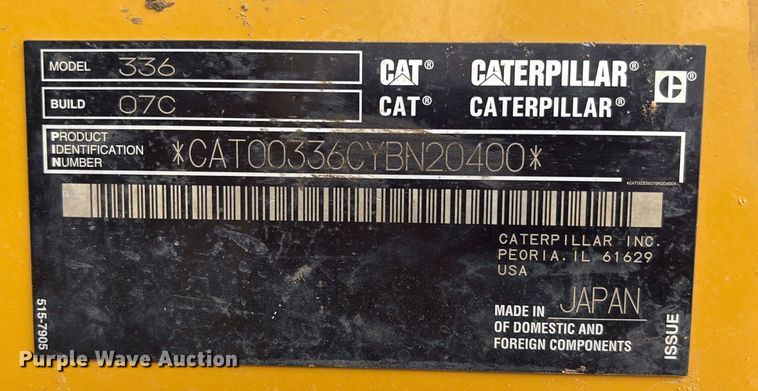 image for item EA7214 2021 Caterpillar 336 excavator