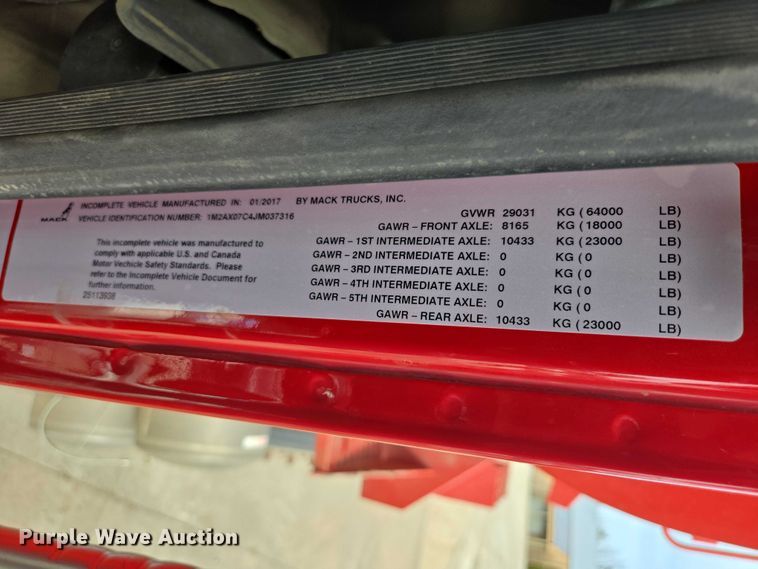 image for item EB1373 2018 Mack Granite GU713 dump truck