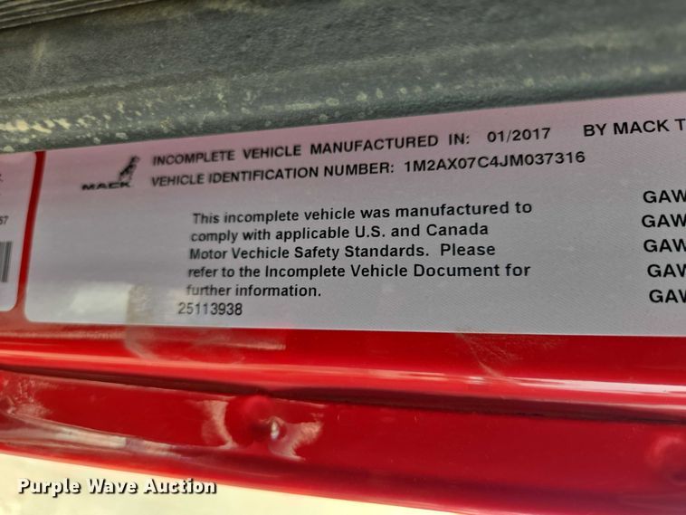 image for item EB1373 2018 Mack Granite GU713 dump truck