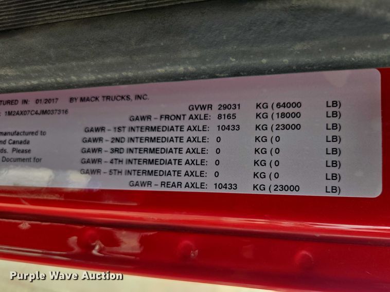 image for item EB1373 2018 Mack Granite GU713 dump truck