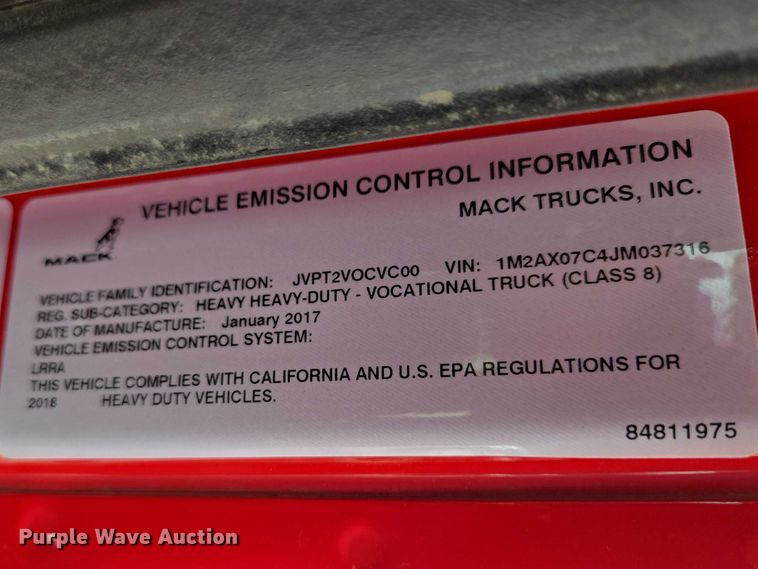 image for item EB1373 2018 Mack Granite GU713 dump truck