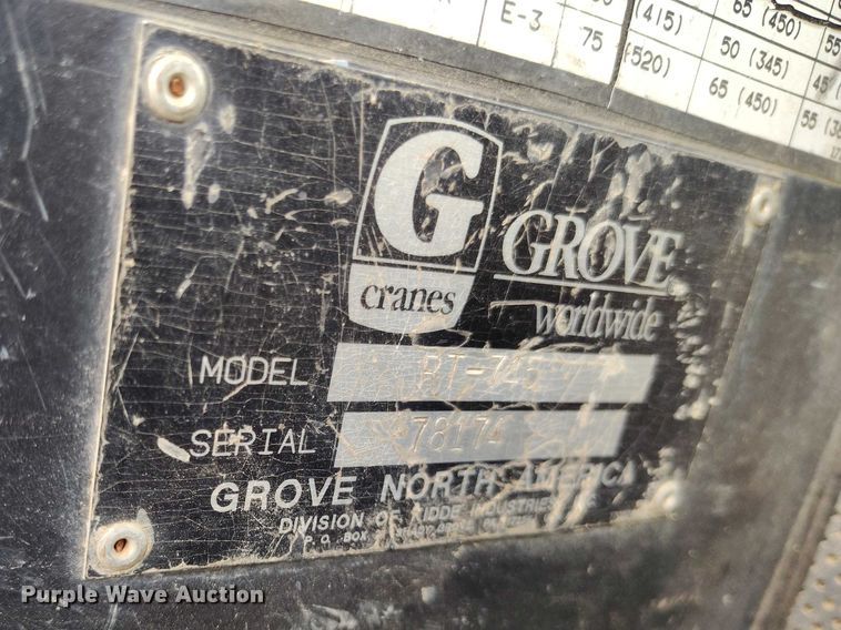 image for item EC8983 1993 Grove RT745 crane