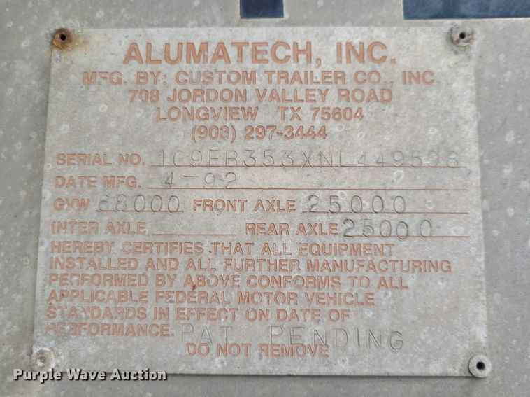 image for item EE0911 1992 Alumatech end dump trailer