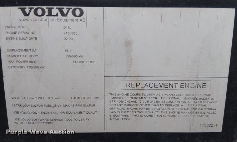 image for item EE5144 2020 Volvo EC950F excavator
