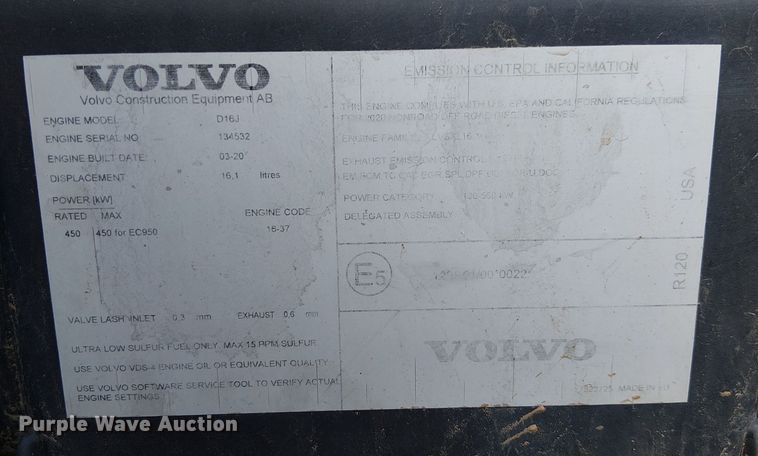 image for item EE5146 2021 Volvo EC950F excavator