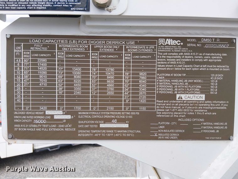 image for item EE5250 2012 International MA035 digger derrick truck