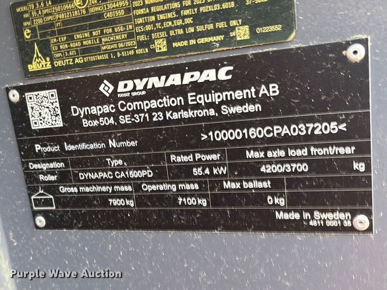image for item EF1027 2023 Dynapac CA1500PD single drum vibratory roller
