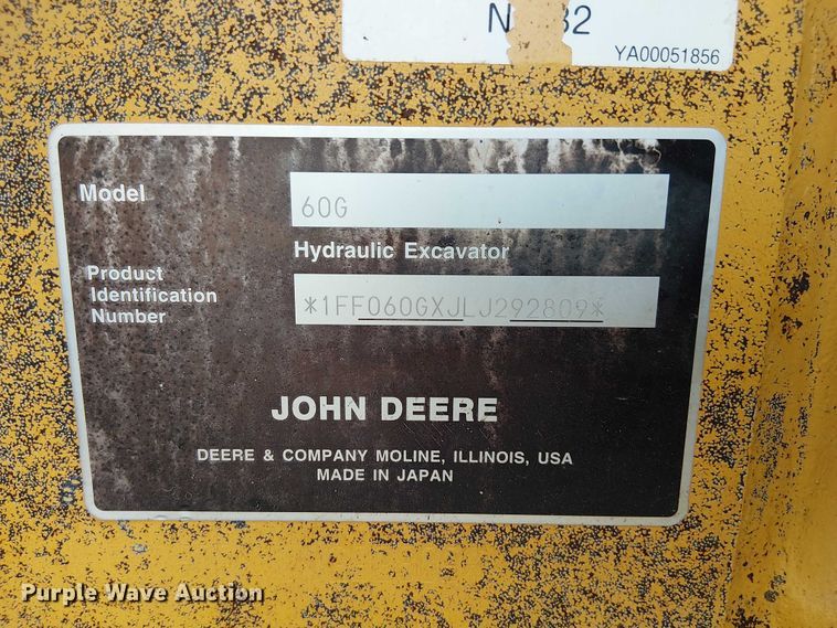 image for item EF1047 2020 John Deere 60G mini excavator