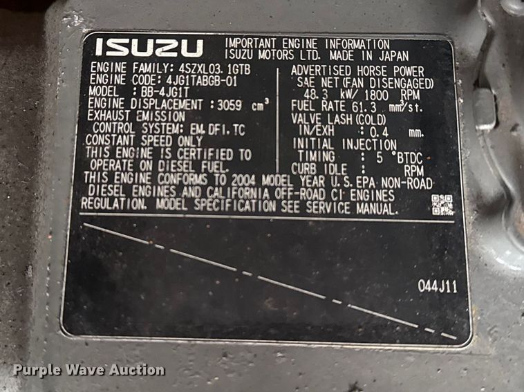 image for item EG2160 2004 Mighty Mover trailers DCA-45USI generator