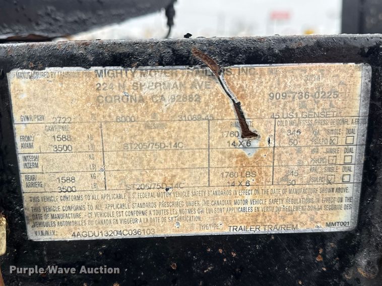 image for item EG2160 2004 Mighty Mover trailers DCA-45USI generator