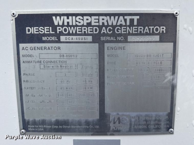 image for item EG2160 2004 Mighty Mover trailers DCA-45USI generator