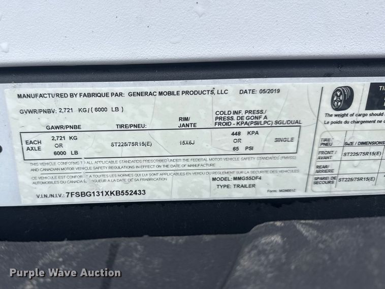 image for item EG2161 2019 Generac MMG55DF4 generator
