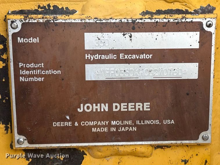 image for item EG8867 2014 John Deere 35D mini excavator