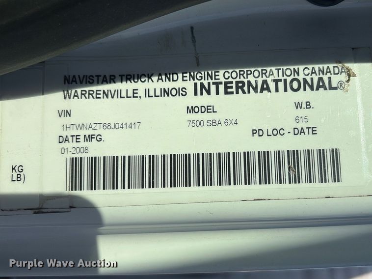 image for item EG8869 2008 International 7500 SBA crane truck