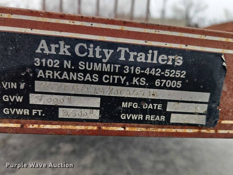 image for item EO7141 1999 Ark City Trailer utility trailer