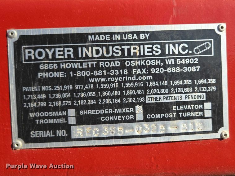 image for item ET1455 2012 Royar Industries Inc. Royer 365 soil shredder-mixer