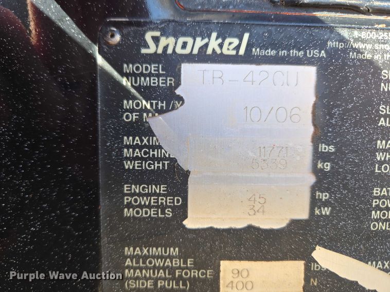 image for item ET1472 2007 Snorkel TB-42CU boom lift