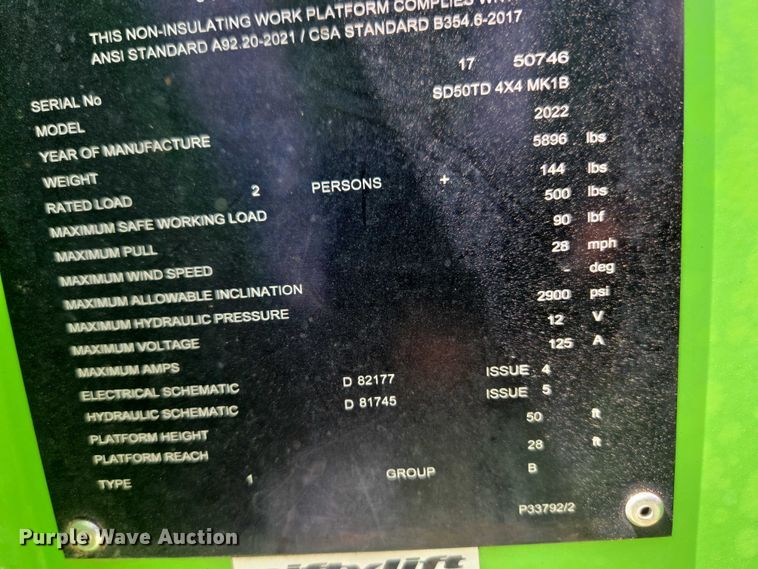 image for item ET1476 2022 Nifty SD50TD 4X4 MK1B boom lift