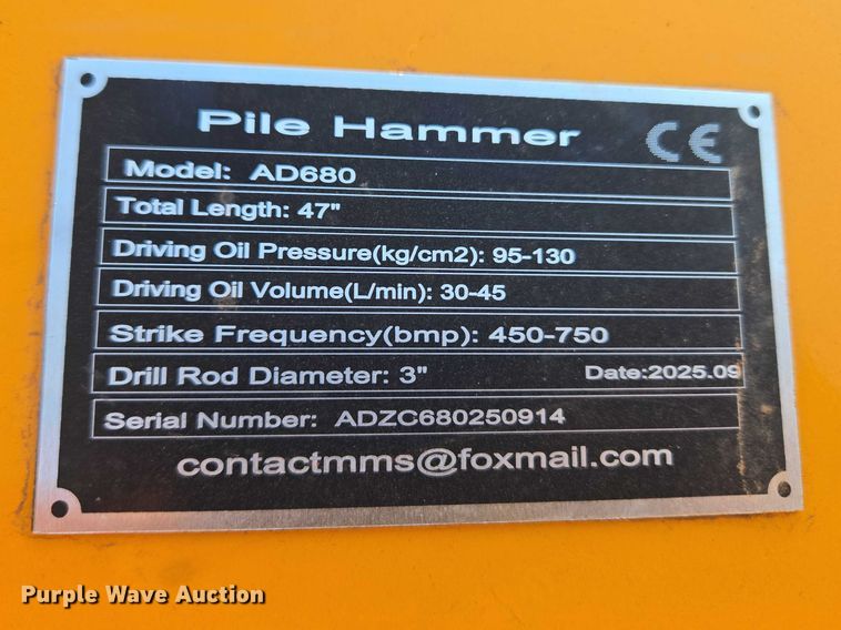 image for item ET1483 2025 Pile Hammer AD680 skid steer post driver