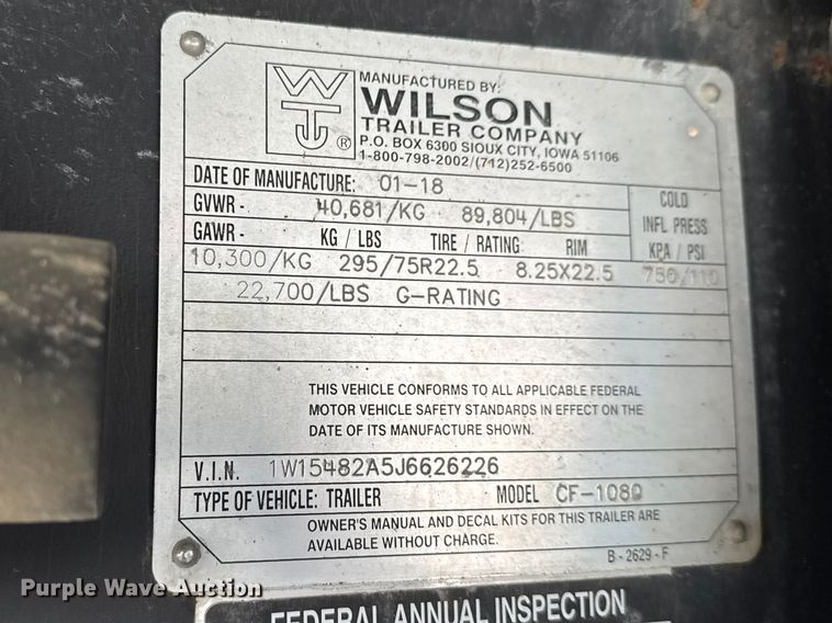 image for item ET1701 2018 Wilson CF–1080 flatbed trailer