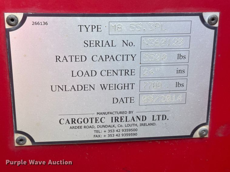 image for item ET1703 2014 Cargotec Ireland M8 55.3PL forklift